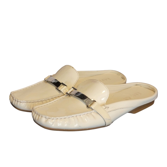 Ralph Lauren Carriel Square Toe White Patent Leather Mules 9 - Picture 1 of 8
